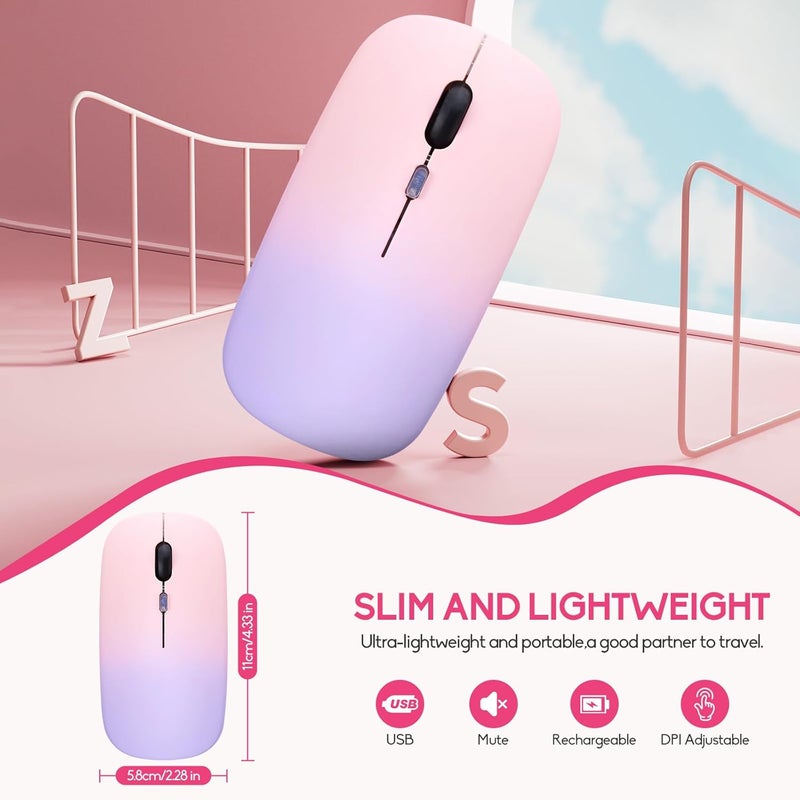 Guiheng Wireless Bluetooth Mouse,LED Dual Mode Rechargeable Silent Slim Laptop Mouse,Portable(BT5.2+USB Receiver) Dual Mode Computer Mice,for Laptop,Desktop Computer,ipad Tablet,Phone,TV (Pinkish purple) - Image 2